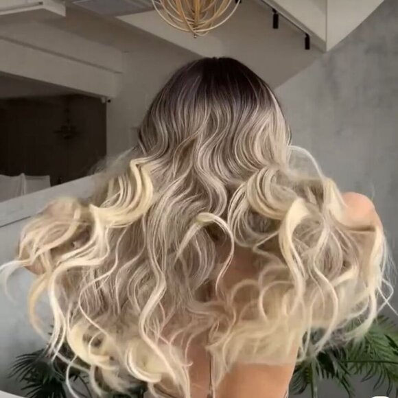 NWT 26" Ombre Blonde Long Wavy Curly Hair Wig %130 Density with Rose Net Cap - Picture 10 of 16